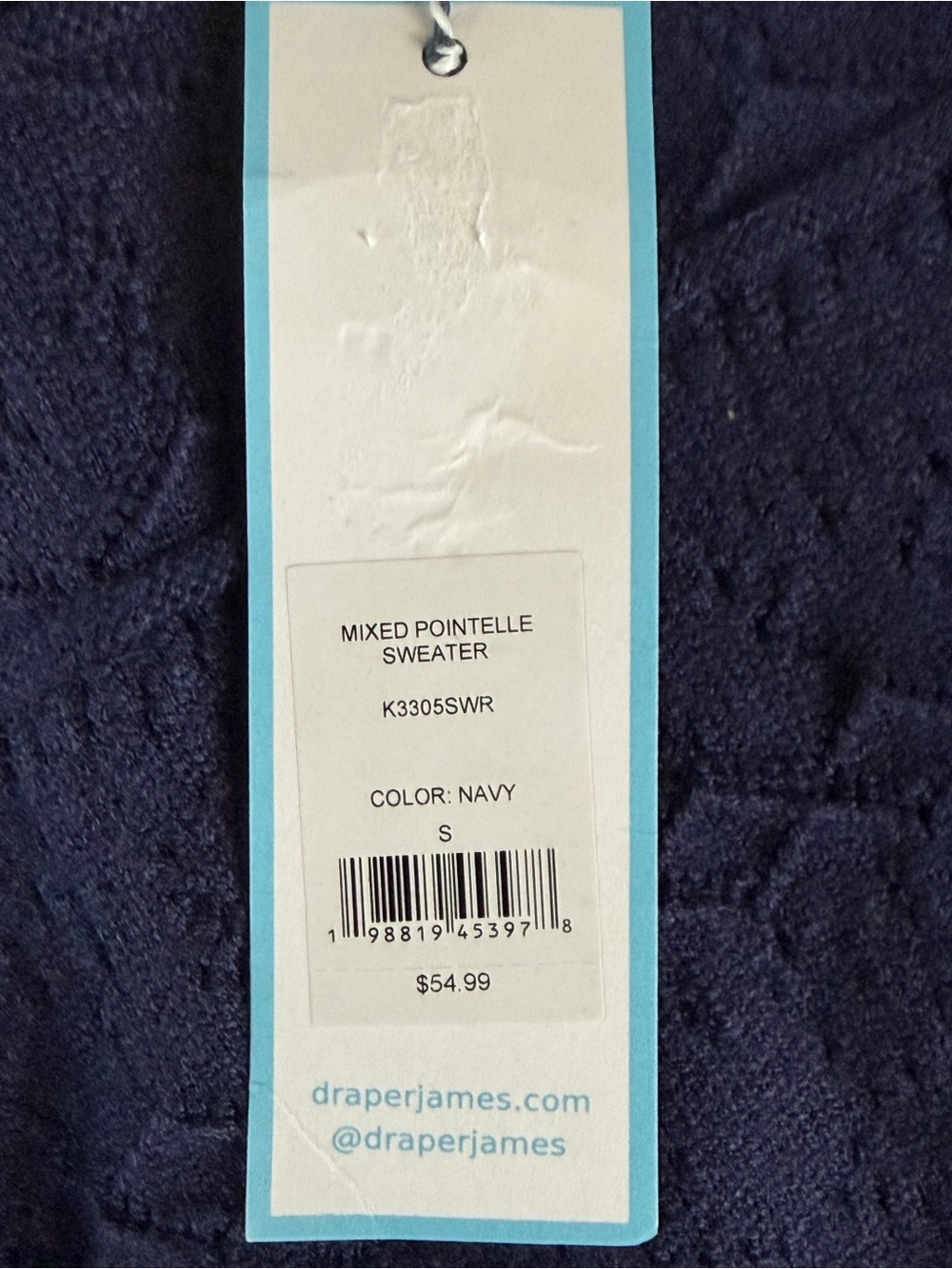 Draper James NWT Mixed Pointelle Puff Sleeve Sweater Navy Size Small - Picture 5 of 7